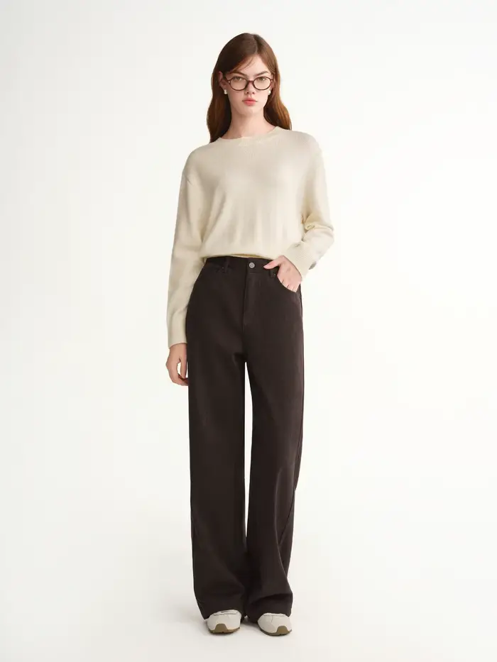 DUSHU 2025 Pantalon droit taille haute à jambes larges pour femme - Pantalon décontracté de bureau a