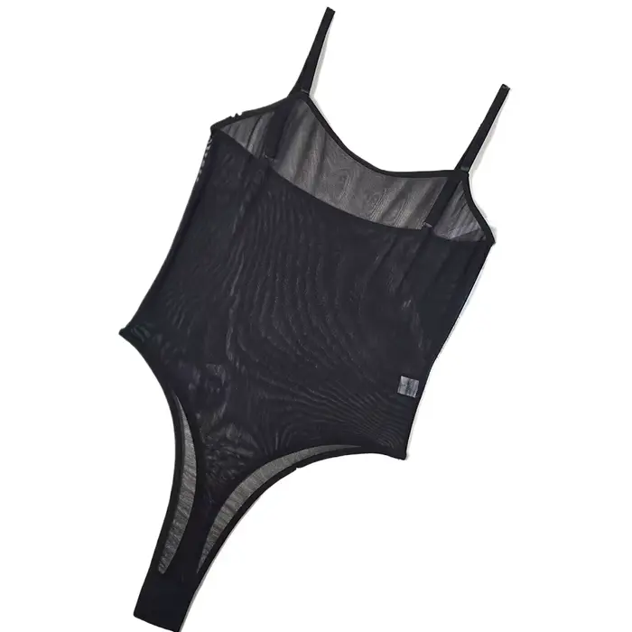 Body en dentelle transparente en maille, une pièce, pour femme, couleur unie, sexy, sans entrejambe, style teddy moulant, lingerie