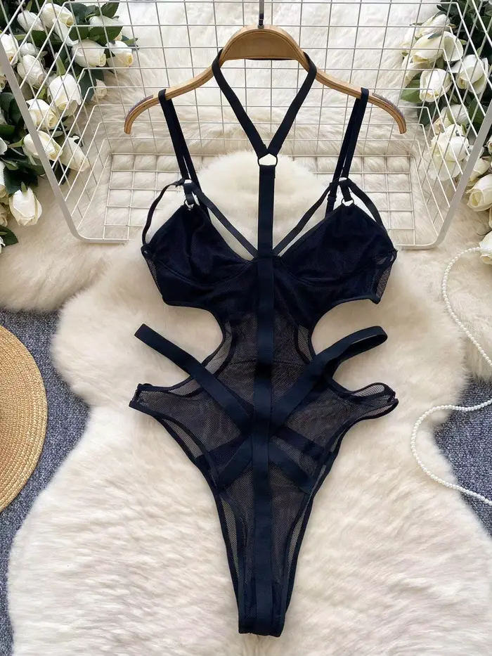 Nouveau Body Femme Sexy à Découpes, Style 'Pure Desire' et 'Spicy Girl', avec Bretelles en Résille R