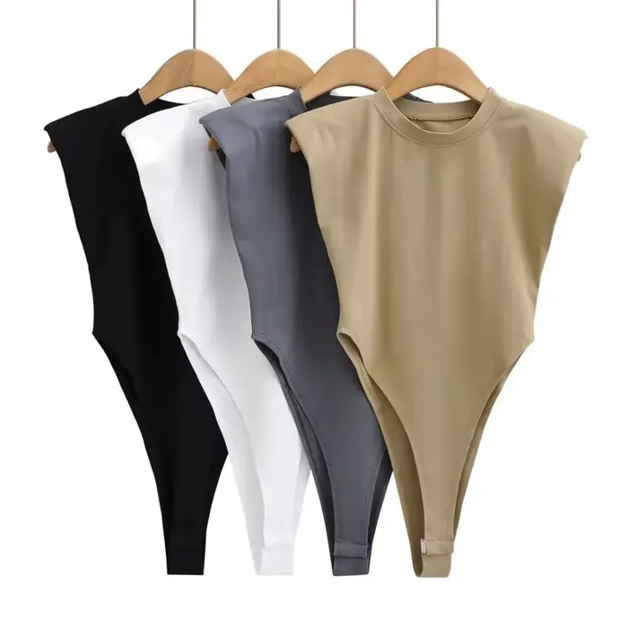 Combinaison moulante sexy d'été pour femmes, avec épaulettes rembourrées, sans manches, noir et blanc, tops sexy, mode féminine