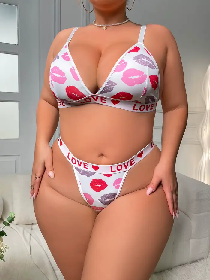 Dámské Sexy potisk Lip Spodní prádlo Set, Bralette a tanga francouzské trojúhelníkové klobouky, Uglier Support Spodní prádlo