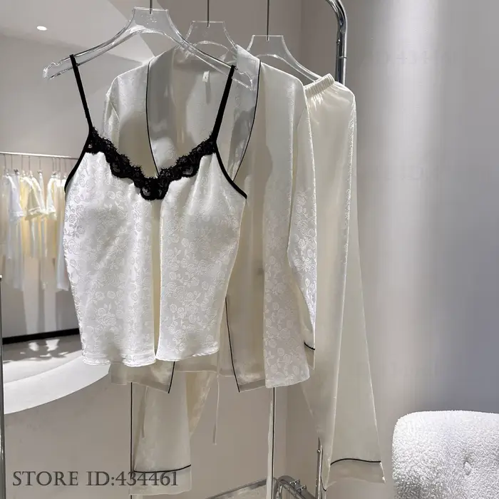 Pyjama français élégant, ensemble 3 pièces, Jacquard exquis, Cardigan à manches longues, pantalon Cami, vêtements de nuit pour printemps et été, vêtements de maison
