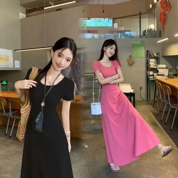 ZMZBCH nouvelle robe coréenne à manches courtes pour femmes, couleur unie, pour l'été, effet amincis