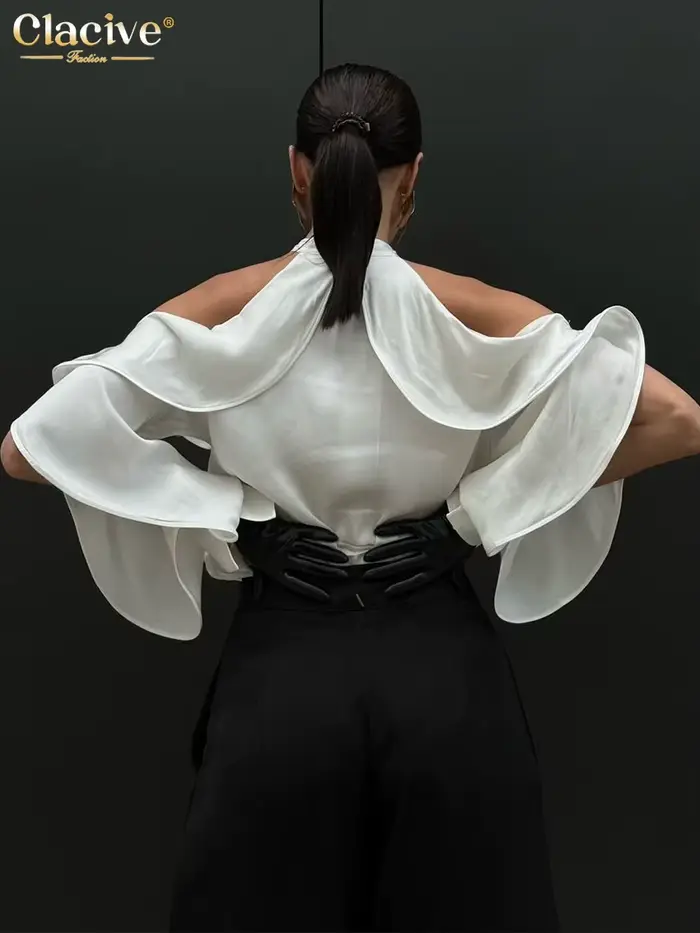 ClacMarkets-Chemise à manches longues à col rond pour femmes, haut à volants classique, vêtements fé