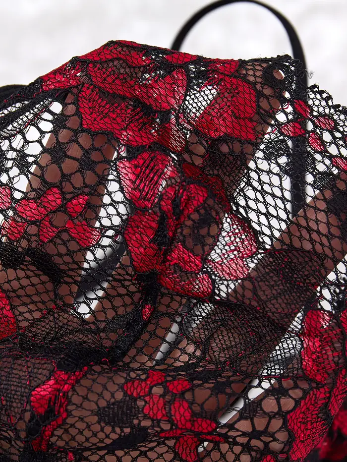 černá bez ramínek krajka sexy noční košile pro ženy, transparentní krajka noční košile, květinový vzor s průhlednými popruhy ZA825133