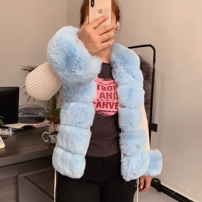 Femmes fausse fourrure tricot pull cardigan printemps automne élégant pull tricoté avec fausse fourr