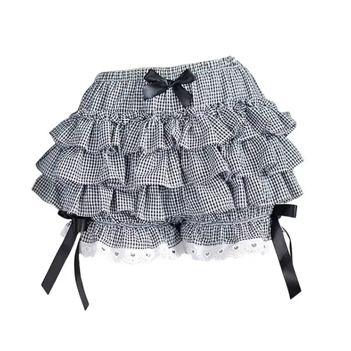 Culottes plissées roses pour femme, culottes mignonnes style citrouille, short de sécurité lolita avec nœud, pantalon vintage, bloomers victoriens