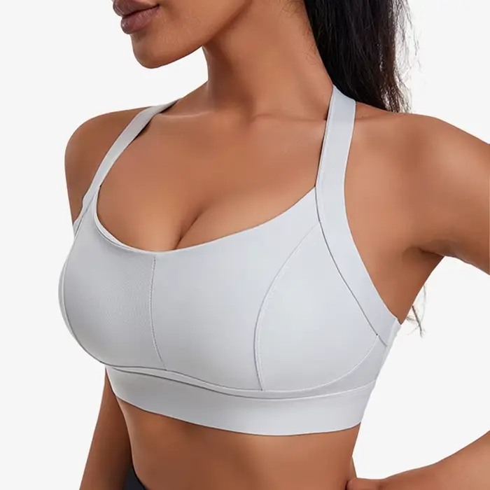 Soutien-gorge de sport à fort impact pour femmes, croisé dans le dos, rembourré, entraînement, fitness, yoga, antichoc, haut court
