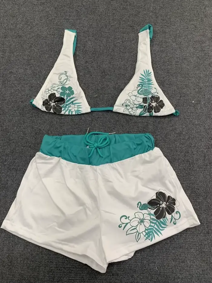 Letní plážový Ins módní horký sexy dámský dvoudílný bikini krásný vintage kontrastní květinový potisk podprsenka s ramínky