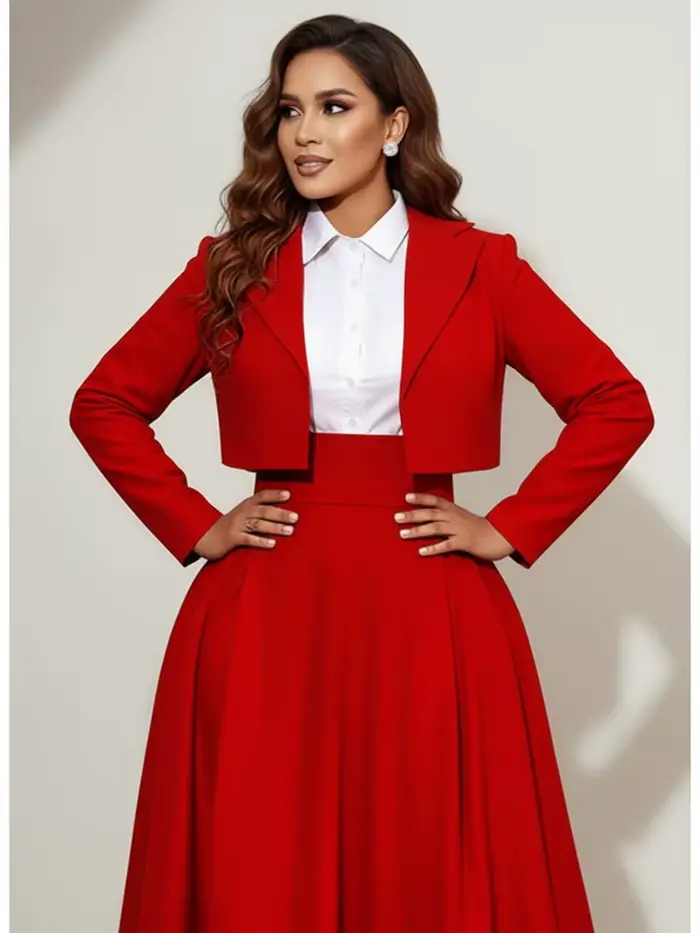 Freeacy 2026 nouveau Blazer court rouge uni pour femmes revers cranté manches longues Cardigan veste