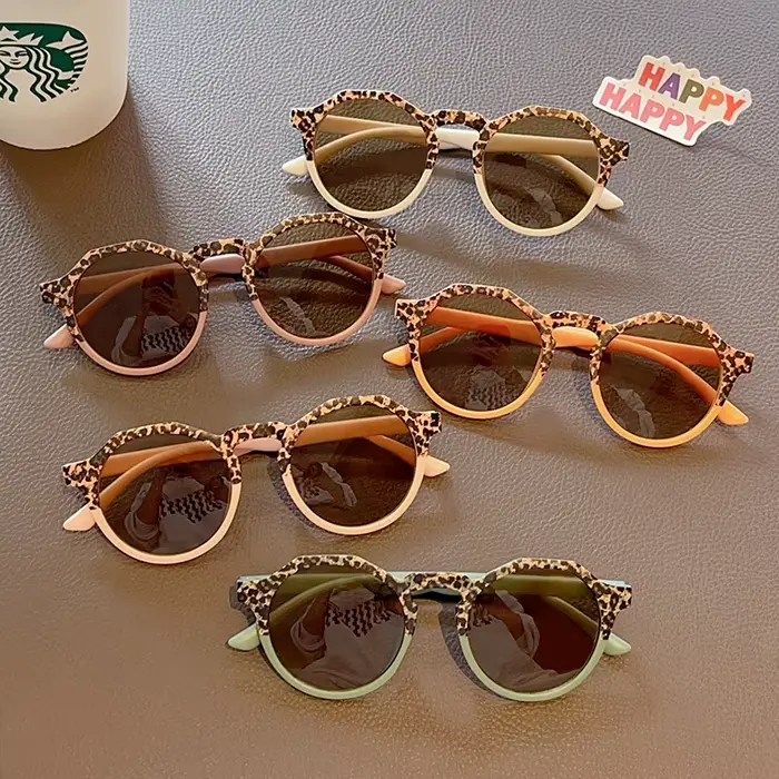 Nouvelles lunettes de soleil pour enfants, garçons et filles, double motif léopard, rondes, pour l'e