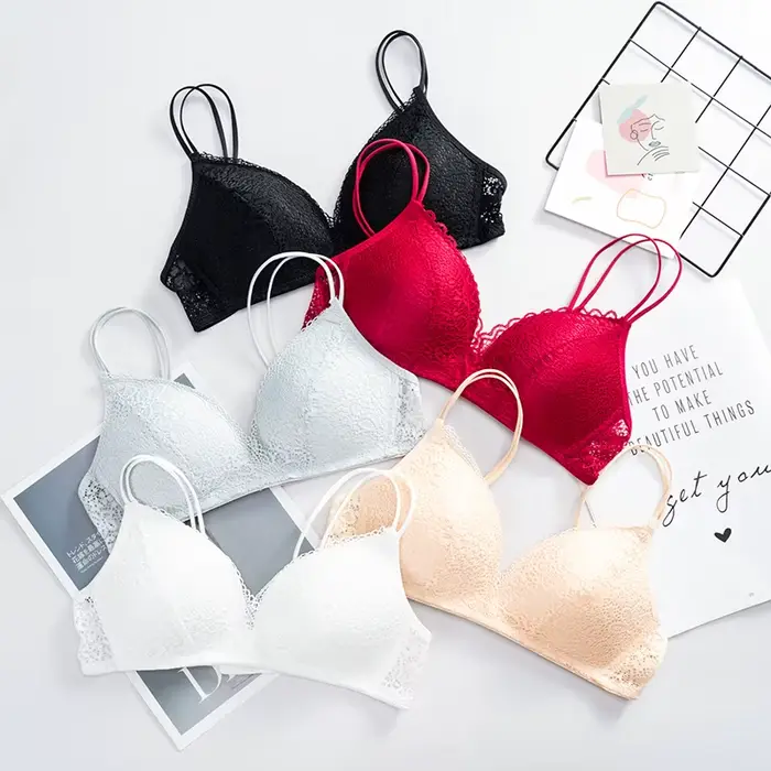 Sexy krajková podprsenka pro ženy, květinová podprsenka bez kostic, dámské spodní prádlo šálky A B, měkká podprsenka barva jednobarevný, trendy podprsenka