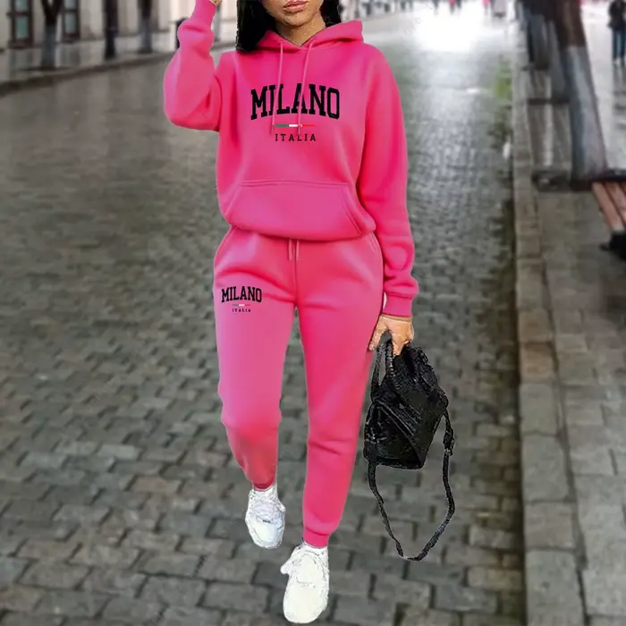 Ensemble 2 pièces pour femmes, sweat à capuche et pantalon, tenue de sport, lettre MILANO imprimée, 