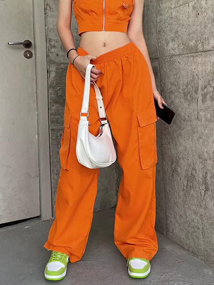 Pantalon cargo baggy pour Halloween, taille basse, jogging adt, pantalon de parachute avec cordon de