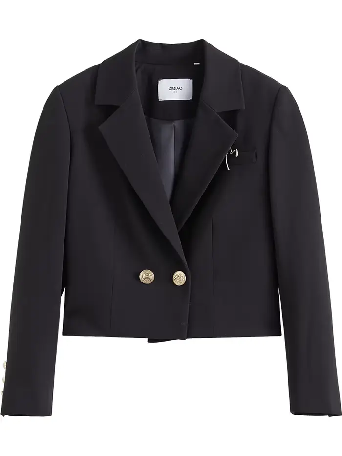 Ziqiao-blazers courts à manches régulières pour femmes, col imbibé d'automne, vestes de printemps à