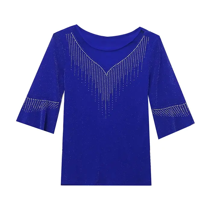 Sexy Patchwork maille t-shirt mince 3/4 manches été femmes haut forage chaud décontracté brillant so