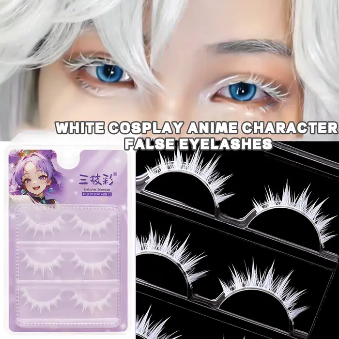 Bandes de cils en plumes blanches, manga Cosplay, faux cils, extensions de cils en grappe complète,
