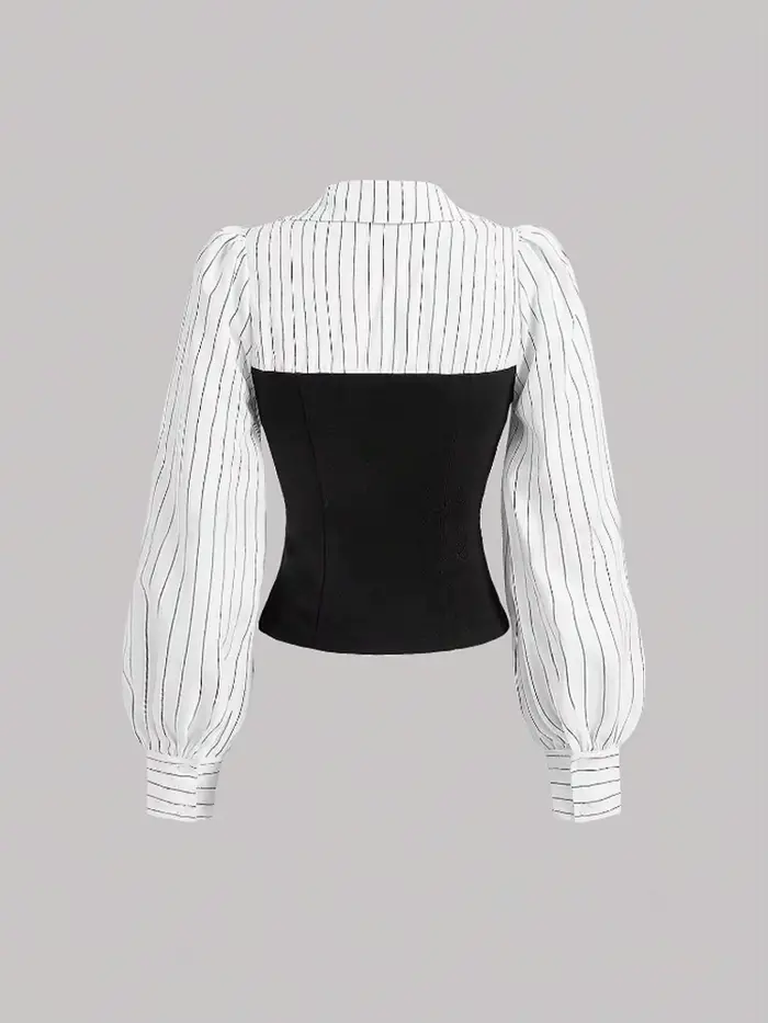 Chemise à revers épissé rayé pour femmes, tenue de bureau élégante, Style Business décontracté