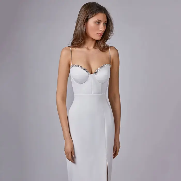 Robe à perles Spaghetti pour femmes, Sexy, sans manches, moulante, vêtements à bandes, robe de soiré