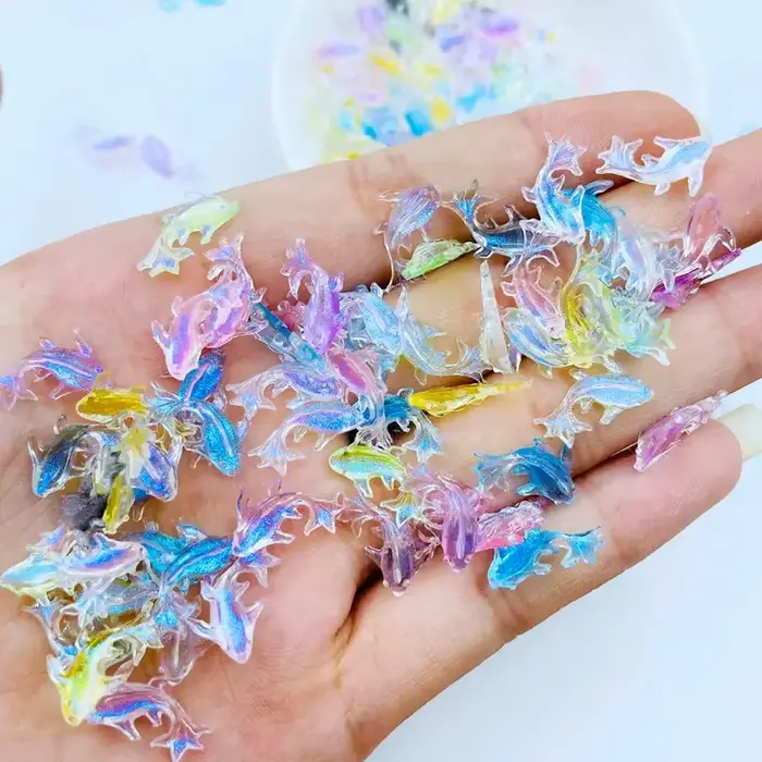 20 pièces 3D Kawaii résine mixte poisson Nail Art décorations dessin animé glace Transparent strass 