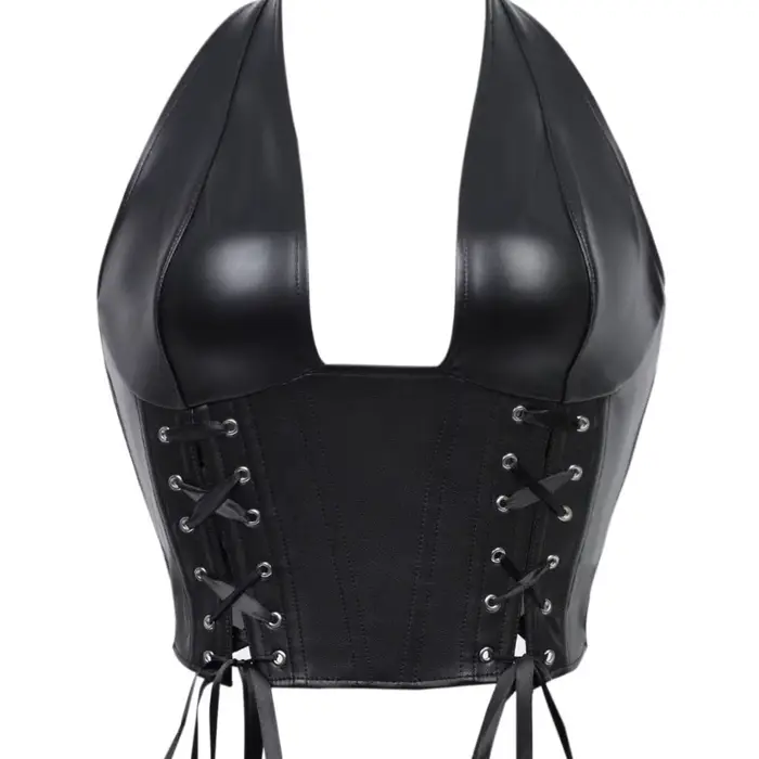 Corset en similicuir style col punk pour femme avec plusieurs bretelles et ceinture élastique à bale