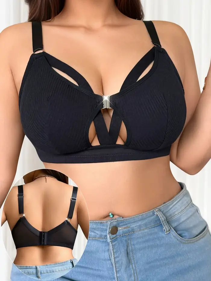 Grande taille sexy mode Lingerie sans fil fermeture avant buste complet soutien-gorge noir grandes t