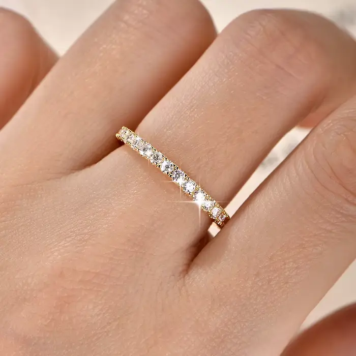 Bague Anziw 2 mm en moissanite couleur D pour femme, alliance scintillante, bague d'éternité en or 1