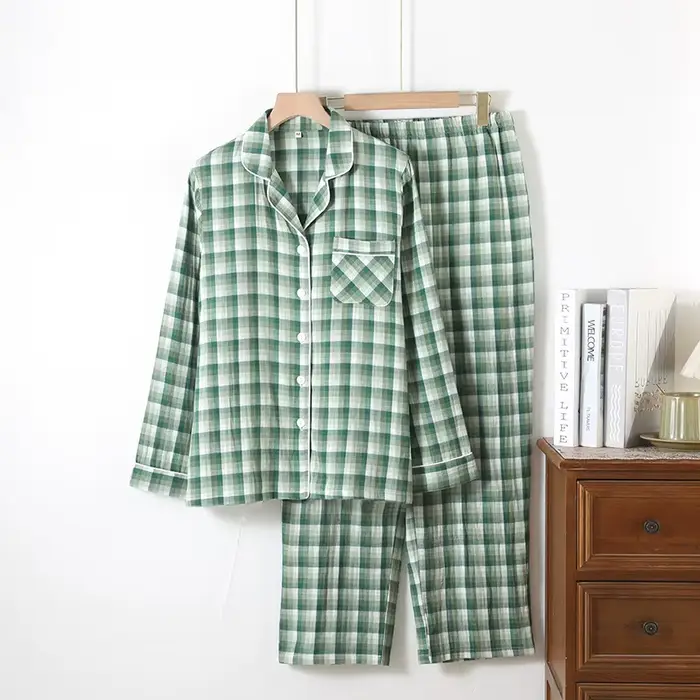 Couples pur coton maison costume femmes pyjamas ensemble vêtements de nuit rétro Floral été à manche