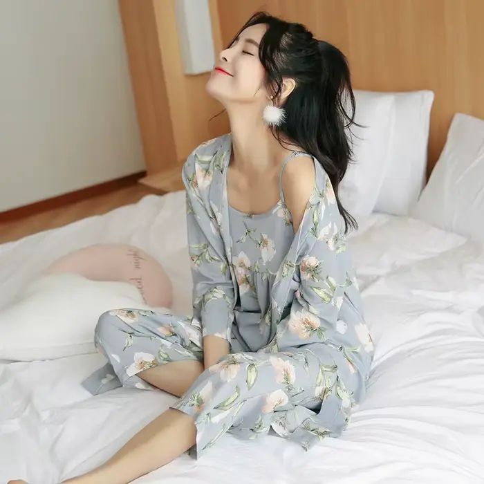 3dílné dámské japonské kimono pyžamo z bavlny