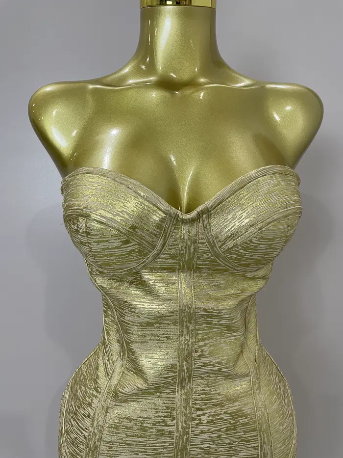 Sexy bretelles or noir feuille couleur moulante robe de pansement 2025New femmes mode célébrer soiré