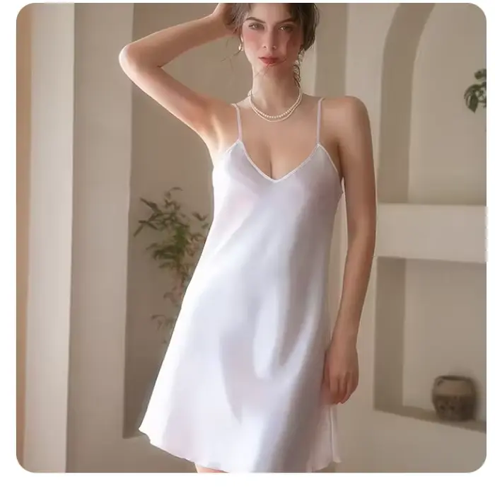 Krátká saténová noční košile pro ženy, sexy relaxační oblečení, noční prádlo pro domácnost, nová kolekce