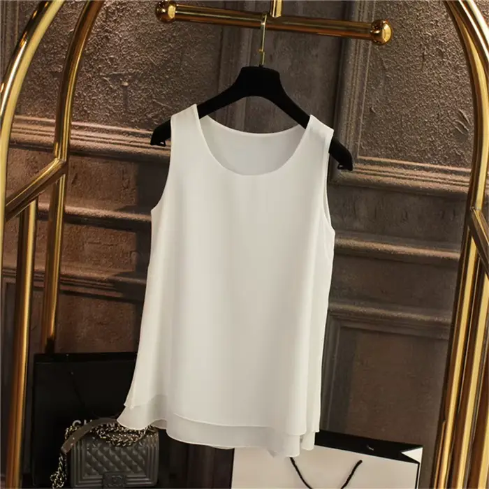 Chemise en mousseline de soie à col rond pour femmes, haut précieux, blanc, bleu, rouge, chemise en 