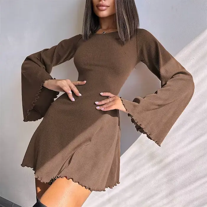 Sexy noční klub Mini šaty Dámské Krátké večerní šaty Zpět Bandáž O krku Linka vzplanul rukávy Podzimní dámské šaty Podzimní šaty