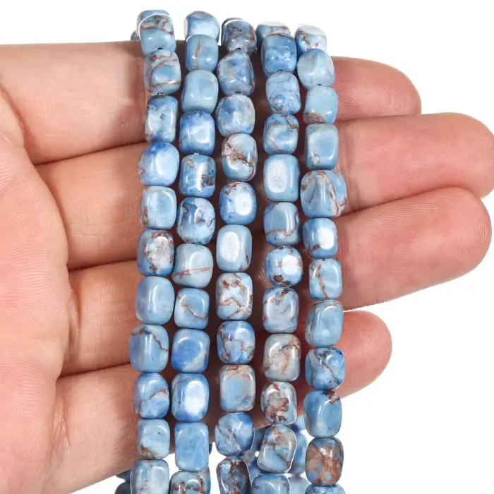 Přírodní kamenné korálky 6x8mm modrý mořský sediment tyrkysové