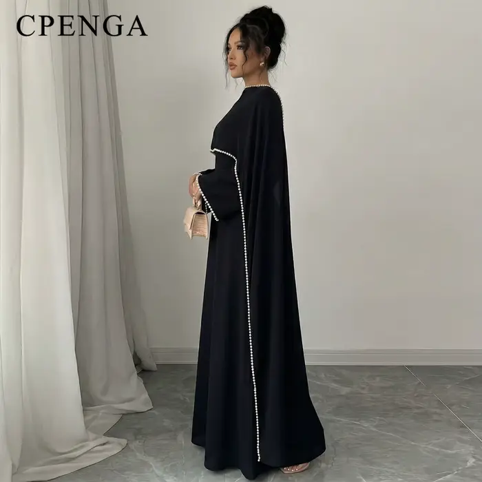 Robe Abaya Modeste pour Femmes Musulmanes du Moyen-Orient avec Châle Amovible, Élégante Robe Simple 