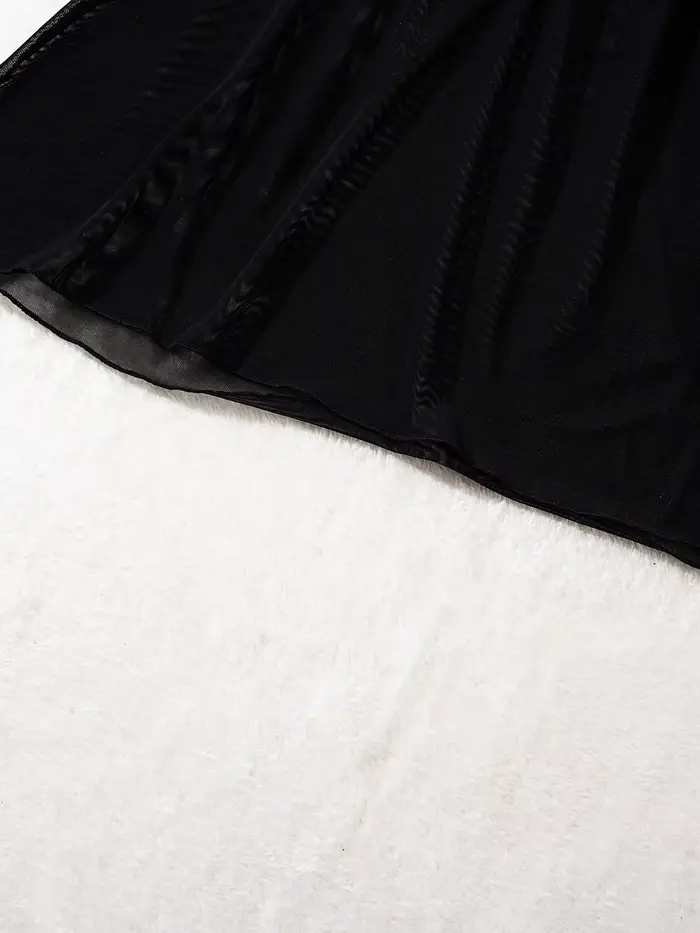 Lingerie noire transparente sexy, chemise de nuit en dentelle pour femme, chemise de nuit sexy sans manches avec tissu en maille, décolleté en V.
