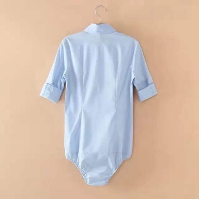 body Dámská košile se sulfovým rukávem, sexy, ležérní, stůl, štíhlá, modrá / bílá, 2102, 2022