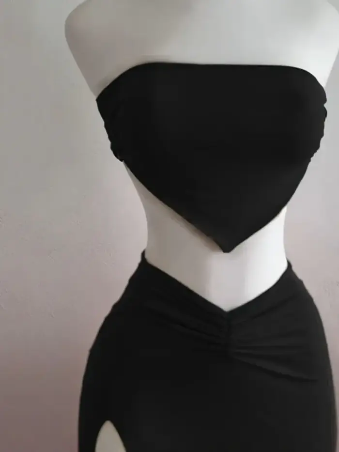 Ensemble 2 pièces pour femmes, haut court, dos nu, jupe taille haute, Sexy, Slim Fit, robe mi-longue