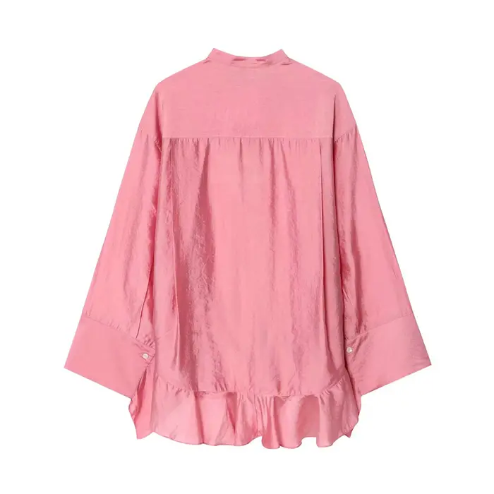 Chemise à volants rose douce et à la mode pour femmes, vêtements d'automne de style européen et amér
