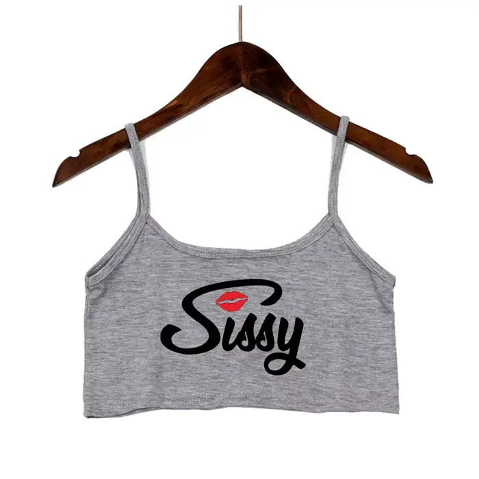 SISSY písmena červené rty potisk letní ženy krátký top Sexy elastická bavlna Camis bez rukávů krátké tílko Bar topy