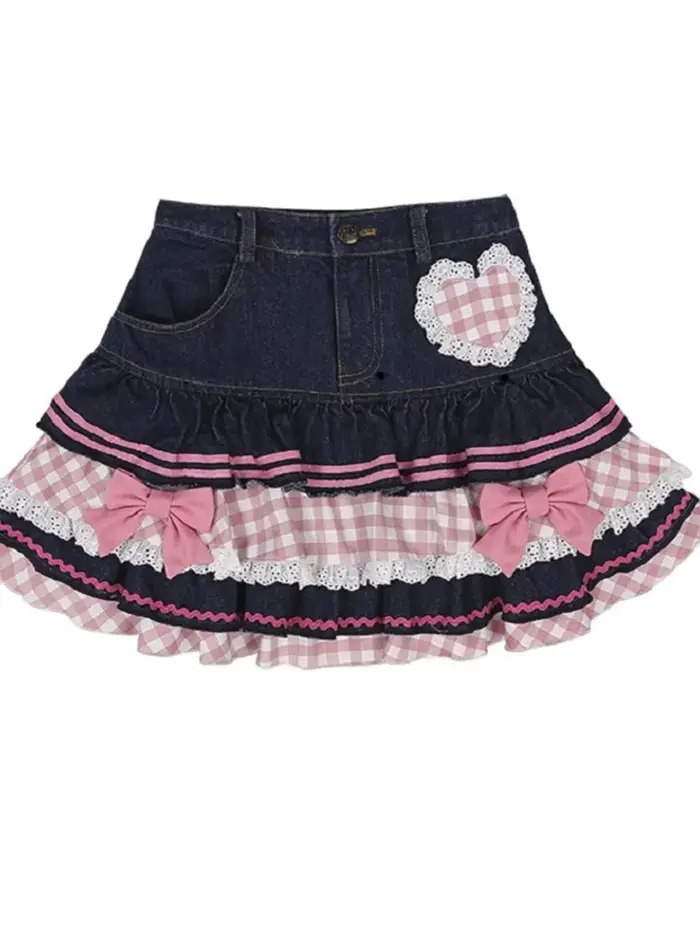 Jemné japonské Lolita mini sukně plesové šaty ženy Harajuku roztomilá džínová