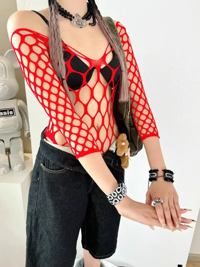 Body ajouré Sexy Techwear mode Y2k Patchwork hauts femmes résille dos nu mince body Sexy body Lingerie