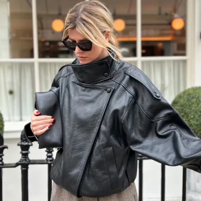 HXAO nouveauté femmes Bomber veste en cuir noir vestes recadrée surdimensionné vêtements d'extérieur