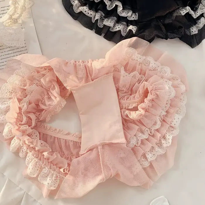Sexy kalhotky pro ženy, princeznovský styl, s krásnou krajkou mašle, nízký pas, design na volán 3D, prodyšné, měkké, tenké, spodní prádlo