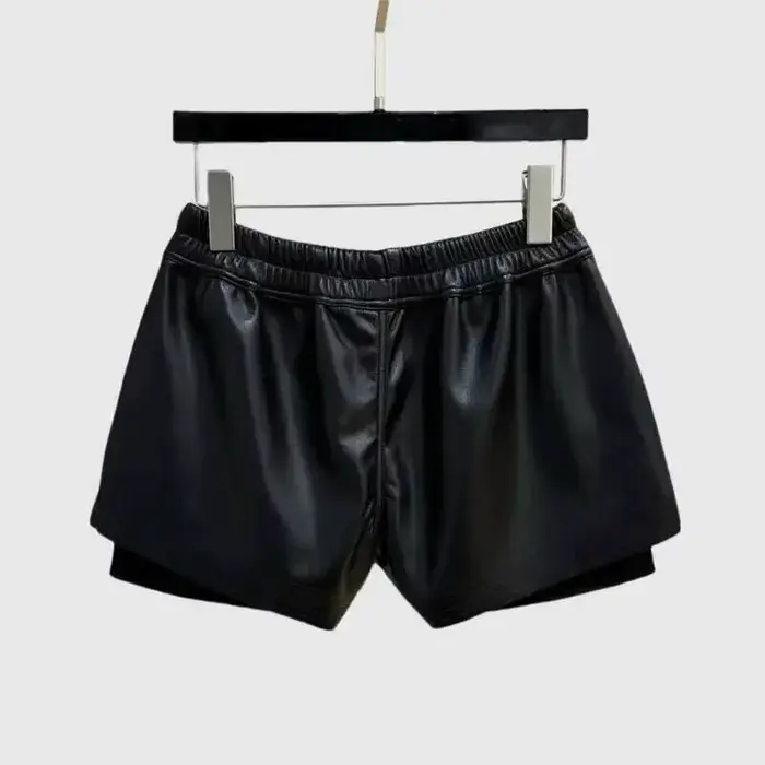 HKSH été nouvelles femmes Style foncé Shorts en cuir PU cordon taille élastique mode Punk Streetwear