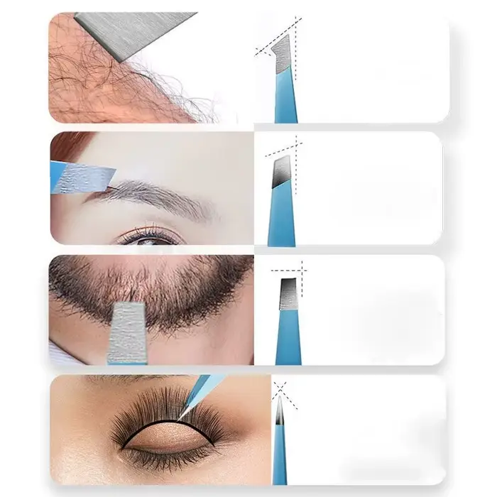 EyeblogugTweezer-Pince à épiler inclinée en acier inoxydable, extracteur de poils fins, pinces à sou