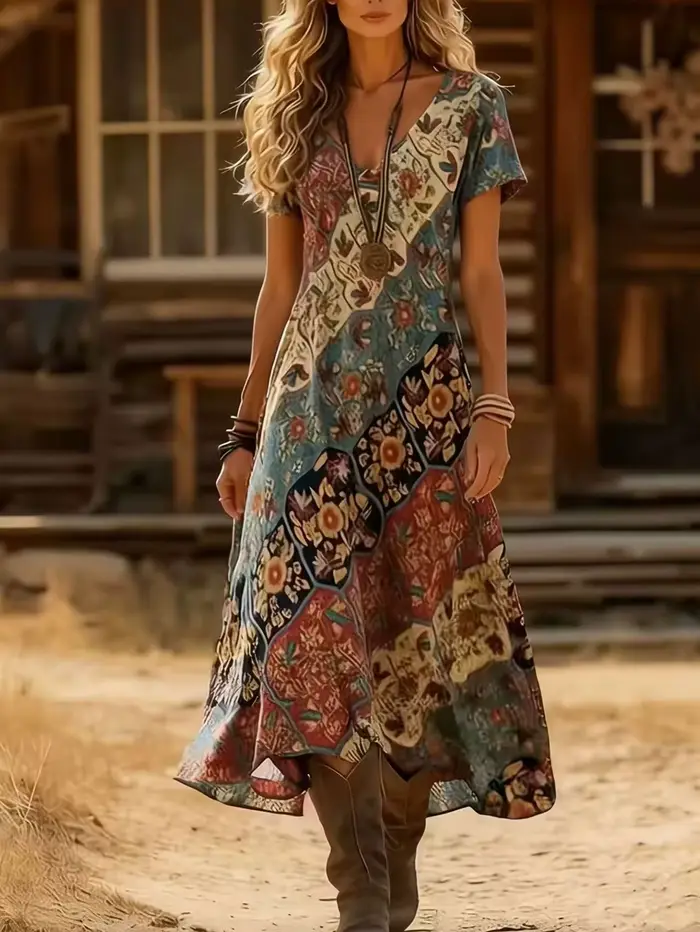 Robe grande taille pour femme, style rétro, col en V, nouvelle collection printemps-été