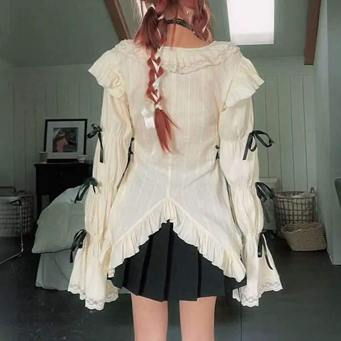 Chemise en dentelle esthétique, chemisiers irréguliers gothiques grunge, chemise bandage Harajuku, v