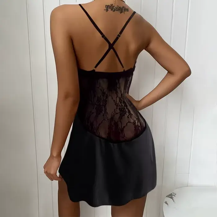 Sexy dámské noční košile závěsné-krajka límec nízká noční košile barva jednobarevný prodyšné sexy noční prádlo dámské pyžamo romantické šaty