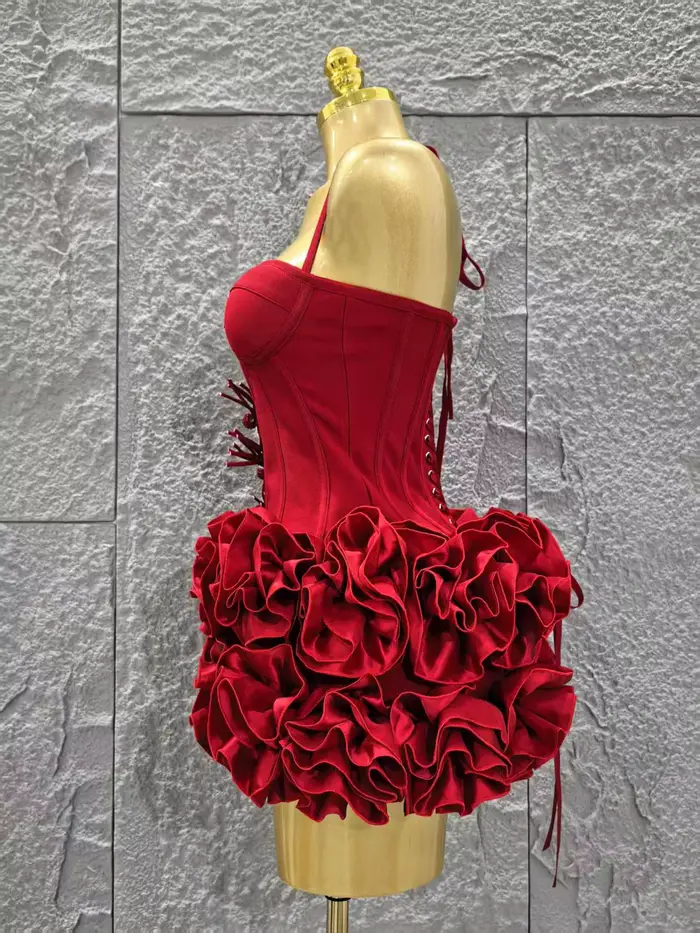 Élégant maigre luxe fête d'anniversaire rouge noir pansement tenue femmes Sexy licou robe de bal cél
